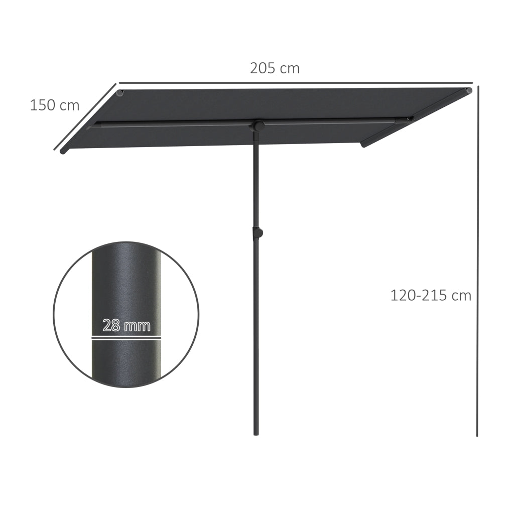 EasyComfort Ombrellone per Esterni 1.5x2 m Girevole a 180°, in Poliestere e Alluminio, 150x205x120-215 cm, Grigio Scuro