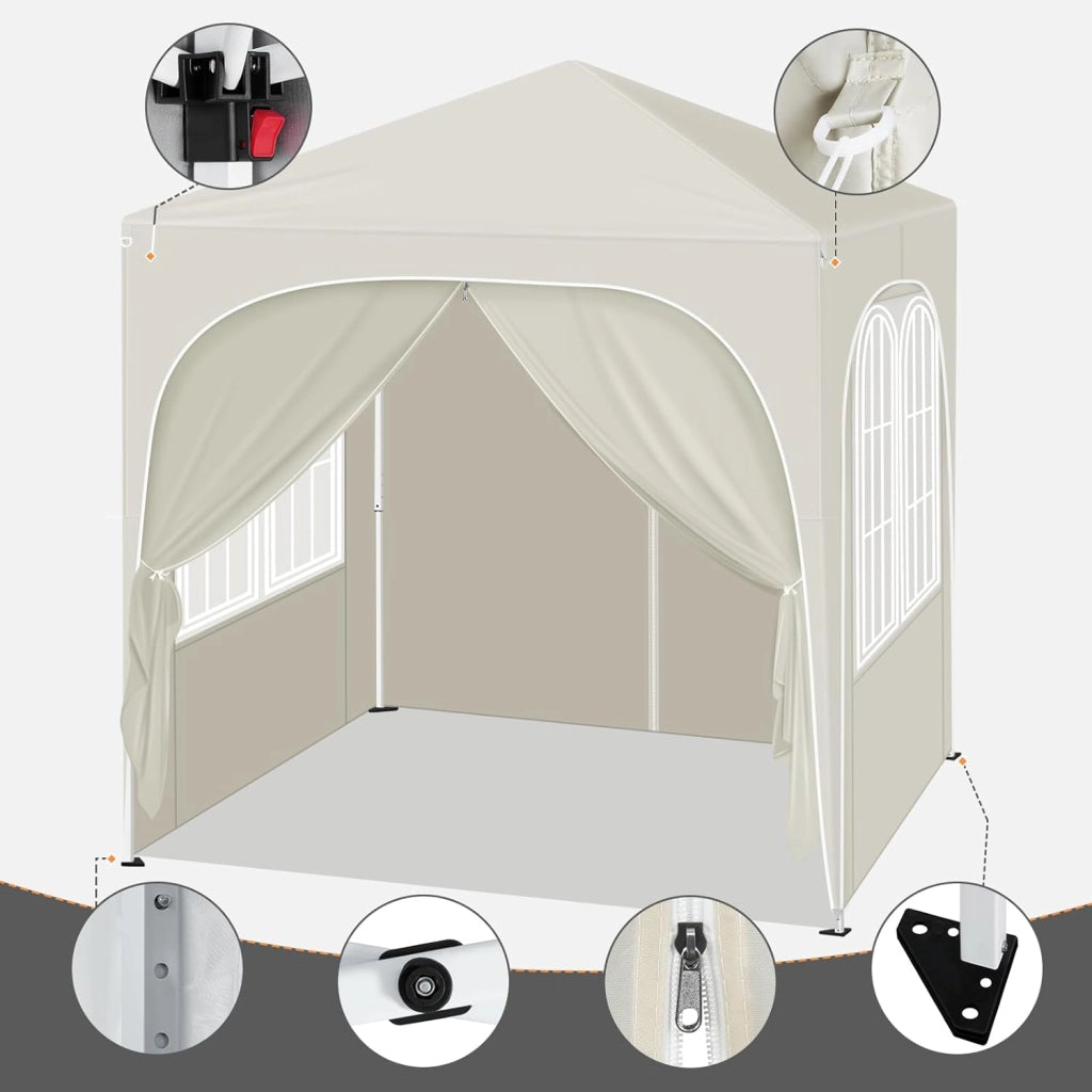Gazebo Pieghevole 2x2m con 4 Pareti Rimovibili - Protezione Solare UPF 50+, Struttura Metallica Anti-Vento, 3 Regolazioni Altezza, Tendone da Giardino/Campeggio/Spiaggia - Beige