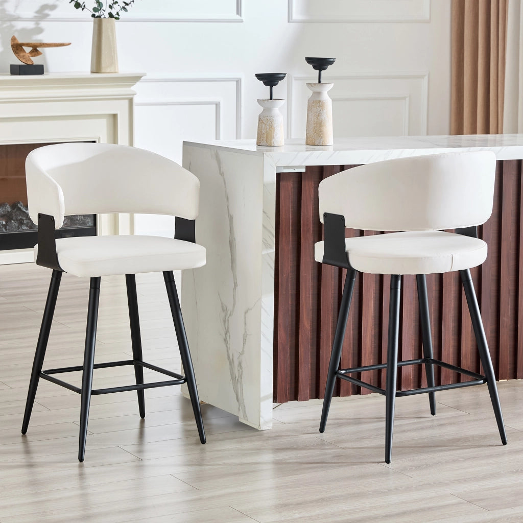 SGABELLO Bar con Schienale Set da 2 pezzi 64 cm PU Bianco Metallo