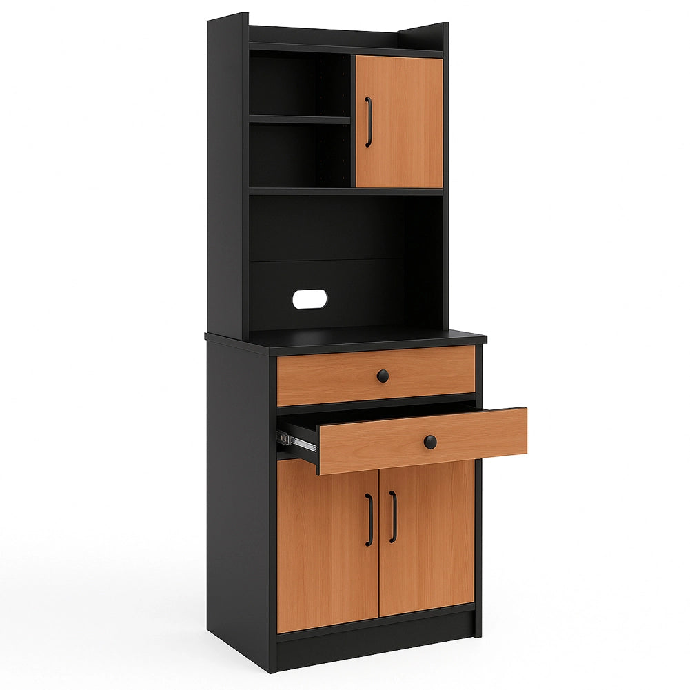 Armadio da Cucina Alto Credenza Multiuso Mobile Salvaspazio Nero e Quercia