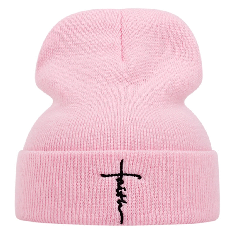 Cappelli invernali caldi di lana con croce, colore rosa