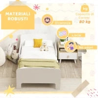 Letto per Bambini 3-8 Anni Basso con Sponde Laterali e Bordi Lisci, in Legno, 143.5x74.2x54 cm, Bianco