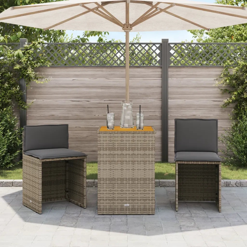 Set da Bistr¨° 3 pz | Set Salotto da Giardino con Cuscini Grigio in Polyrattan