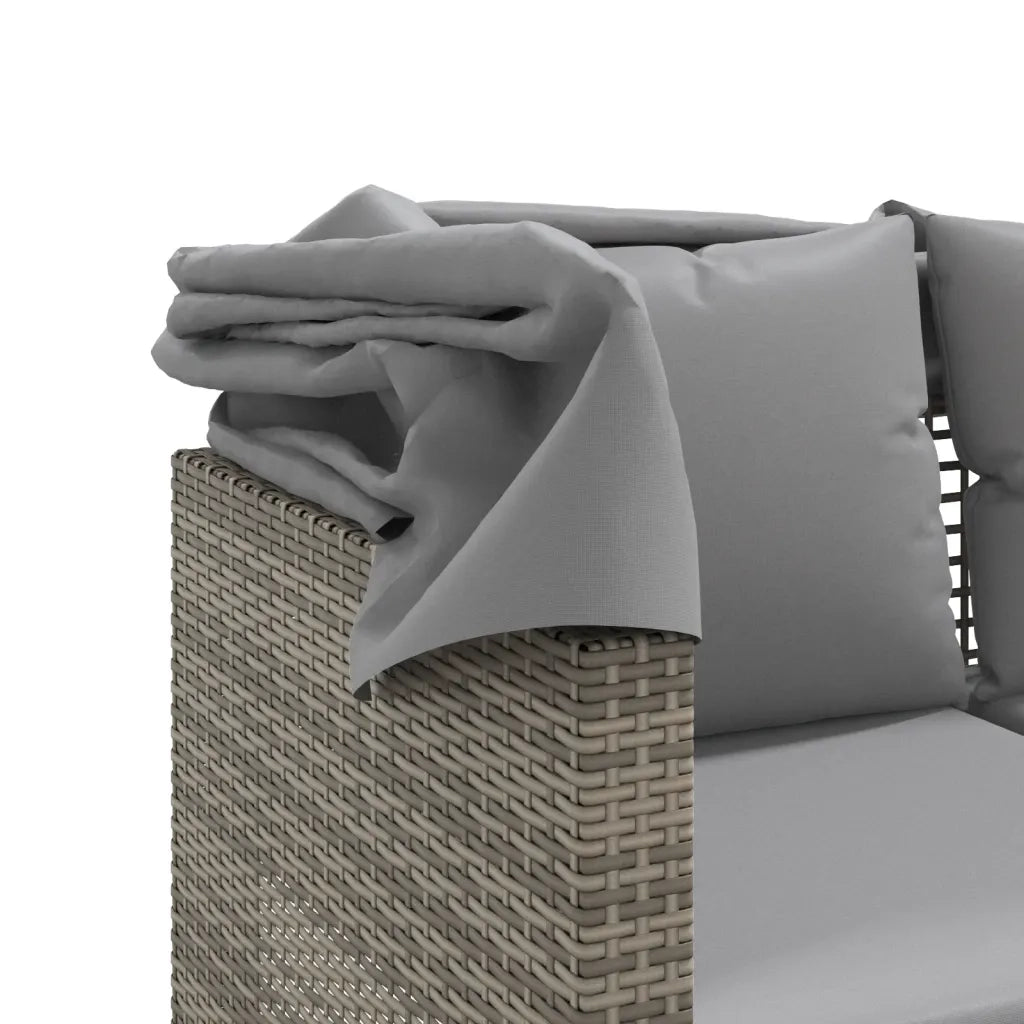 Divano Giardino 3 Posti con Tetto e Sgabelli Grigio Polyrattan