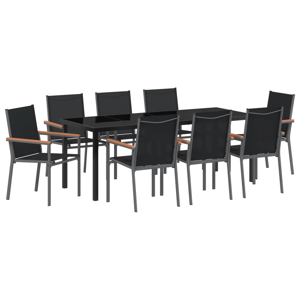 Set da pranzo da giardino 9 pezzi in Textilene e acciaio nero