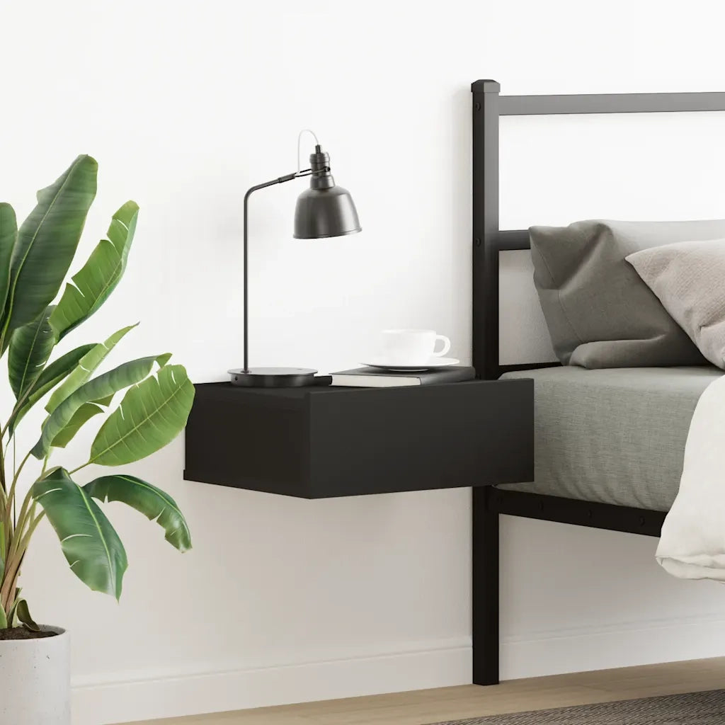 Comodino Pensile Nero 40x30x15 cm in Legno Multistrato 800308