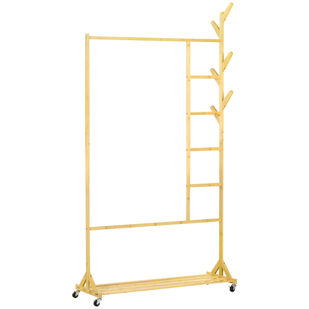 Appendiabiti Multifunzione con Ruote e Ripiano ¨C Zephmum ¨C Legno di Bamb¨´ Naturale 100x37x191 cm