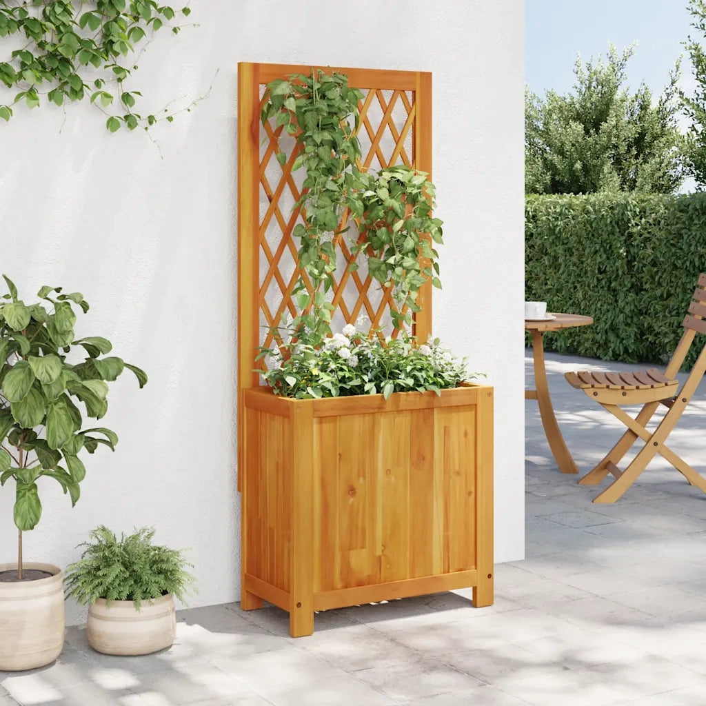 Fioriera | Cassetta per fiori | Vaso con Traliccio 55x29,5x132 cm Legno Massello di Acacia