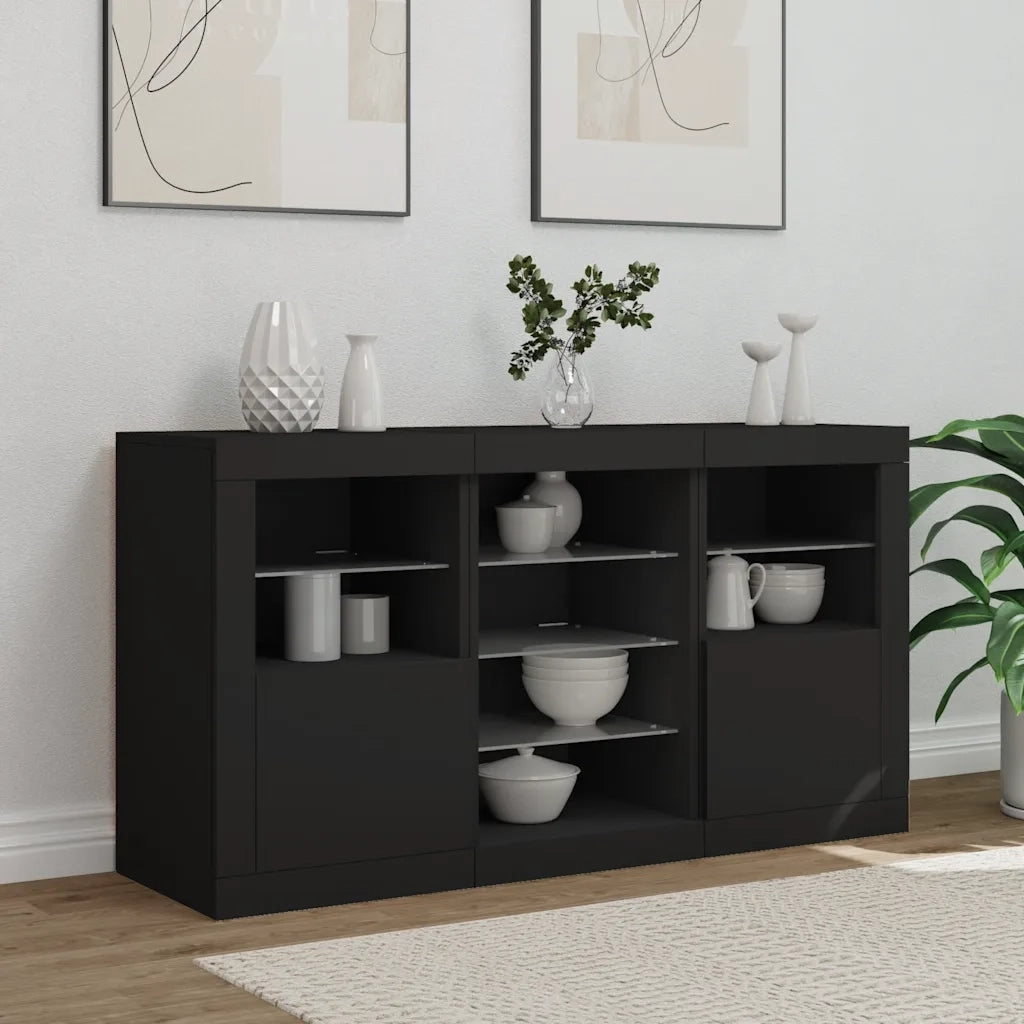 Credenza | Madia | Buffet da pranzo | Armadio da pranzo con Luci LED Nera 123x37x67 cm