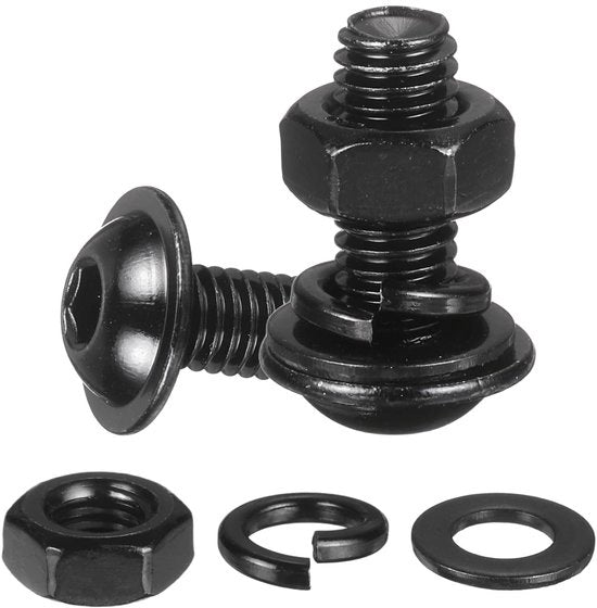 Set di viti di controllo 20 pezzi con flangia M6 x 16 mm, acciaio inossidabile 304, nero, viti a 6 gomiti 18-8, viti, anelli di chiusura e chiavi di chiusura per fai da te, mobili