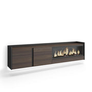 Mobile TV Soggiorno, 212x50x35 cm, Per TV fino a 80", Camino elettrico XXL, Sospeso, da appendere, LED, Rovere scuro e Nero