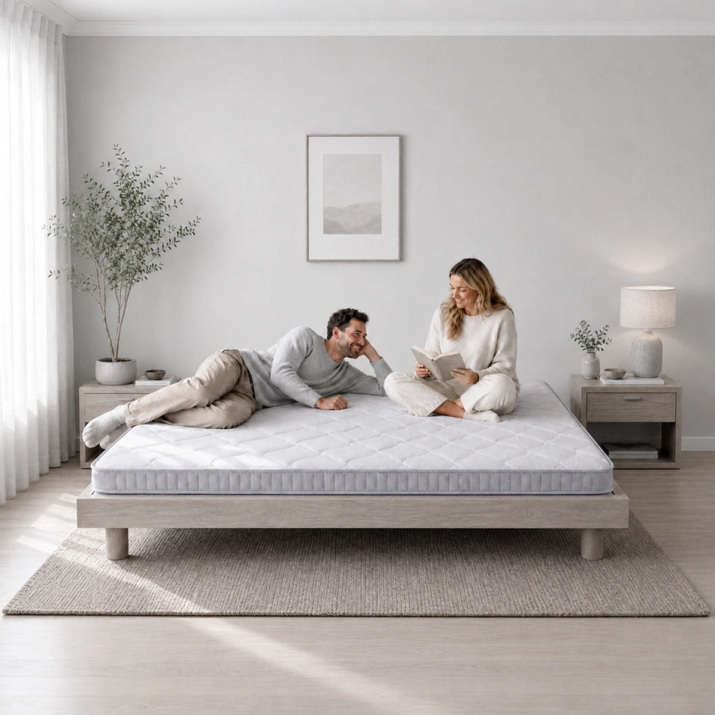 Materasso a molle insacchettate 140 × 190 × 10 cm a 7 zone, schiuma memory, bianco