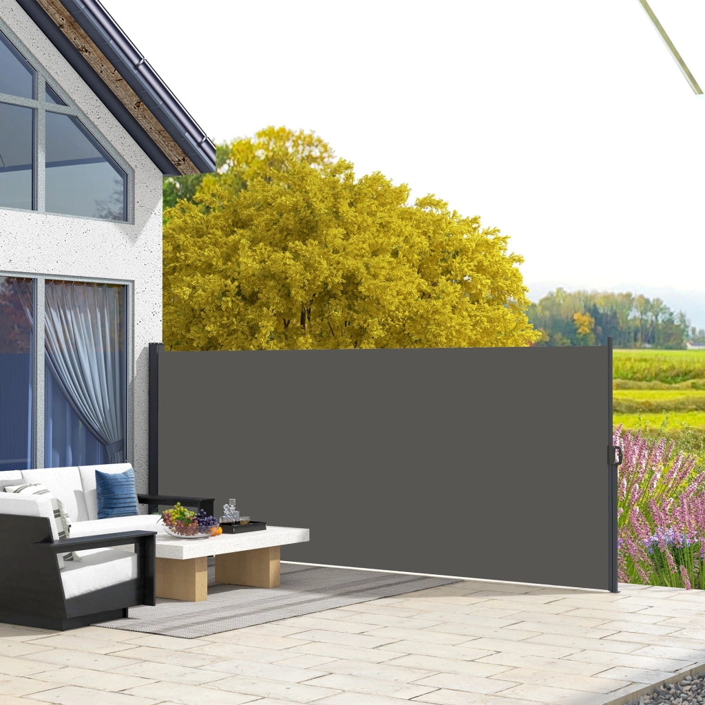 Paravento retrattile per esterno ¨C zephmum ¨C grigio, alluminio e poliestere, 4x1.8m
