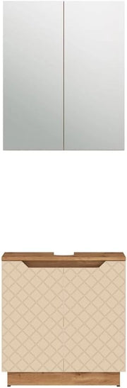 Set di mobili da bagno Lotta, Rovere/cashmere con struttura in piastrelle, 2 parti