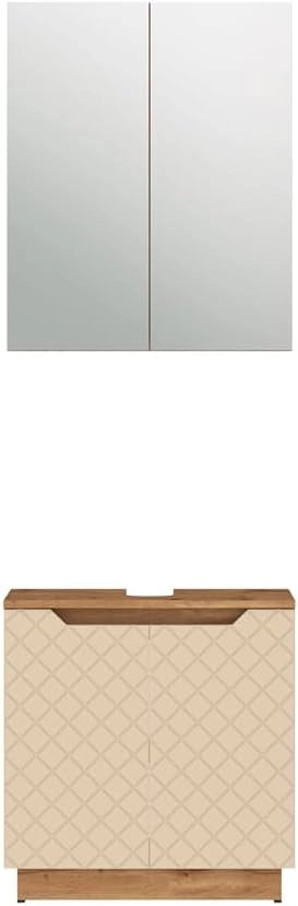 Set di mobili da bagno Lotta, Rovere/cashmere con struttura in piastrelle, 2 parti