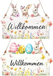 Set di Portaliere in Legno da Esterno da 2 - Portale di Benvenuto in Legno - Decorazione di Pasqua - Decorazione di Primavera - Resistente alle Intemperie - Portaliere in Legno Massello Duraturo