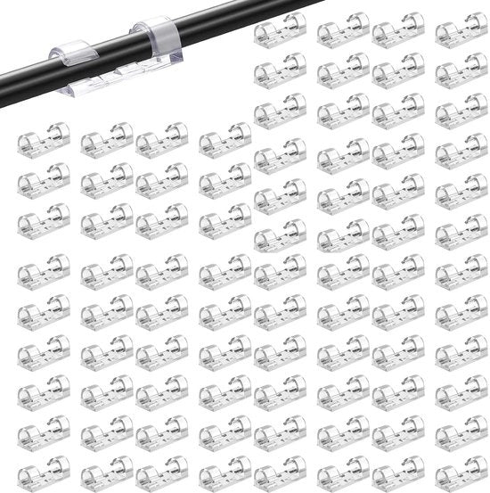 Clips per cavo autoadesivi 60 pezzi - Clips per cavo trasparenti - Hanger per parete - Clips per cavo - Materiale ecocompatibile plastico - 2,8 x 1 cm