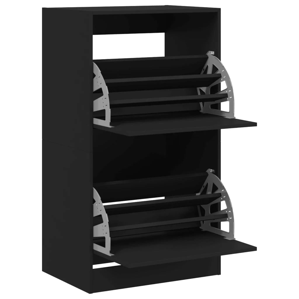 Scarpiera mobiletto portascarpe mobile ingresso/corridoio/soggiorno 2 cassetti a ribalta 60 x 42 x 108 cm nero 02_0021344