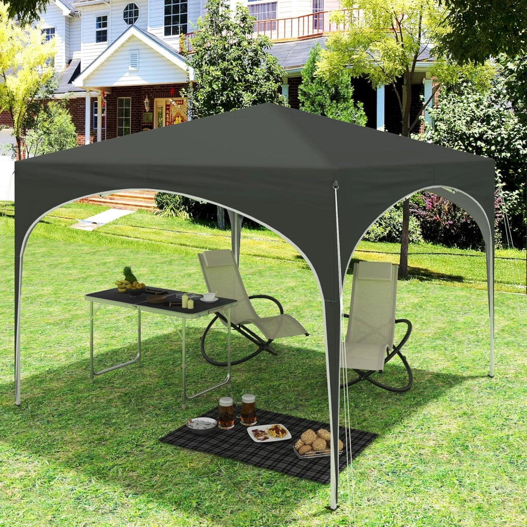 Gazebo da Giardino Richiudibile 3x3m Gazebo Esterno in Ferro Regolabile in Altezza Tendone con Soffitto Semicircolare Pieghevole Protezione Solare, Tende per eventi Facile da Montare Grigio