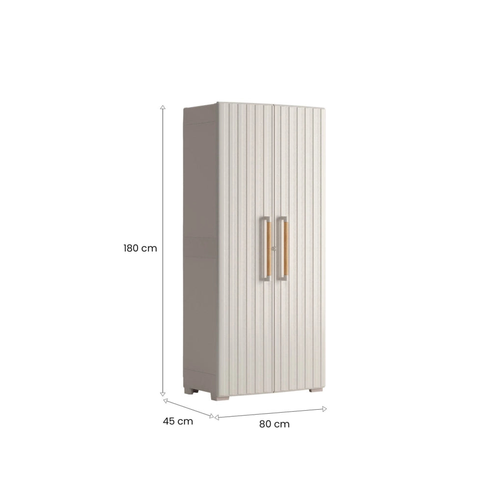 Armadio da esterno Melville, Mobile outdoor, Mobiletto giardino multiuso, Contenitore per balcone o garage, Made in Italy, 80x45 h180 cm, Sabbia