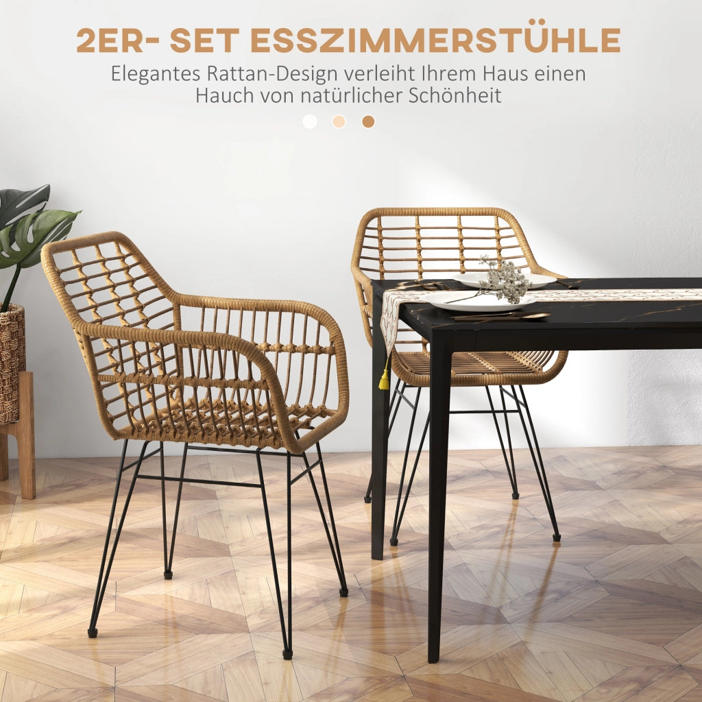 Sedia da pranzo ¨C Zephmum ¨C Naturale e nero, Rattan, 56x60x79