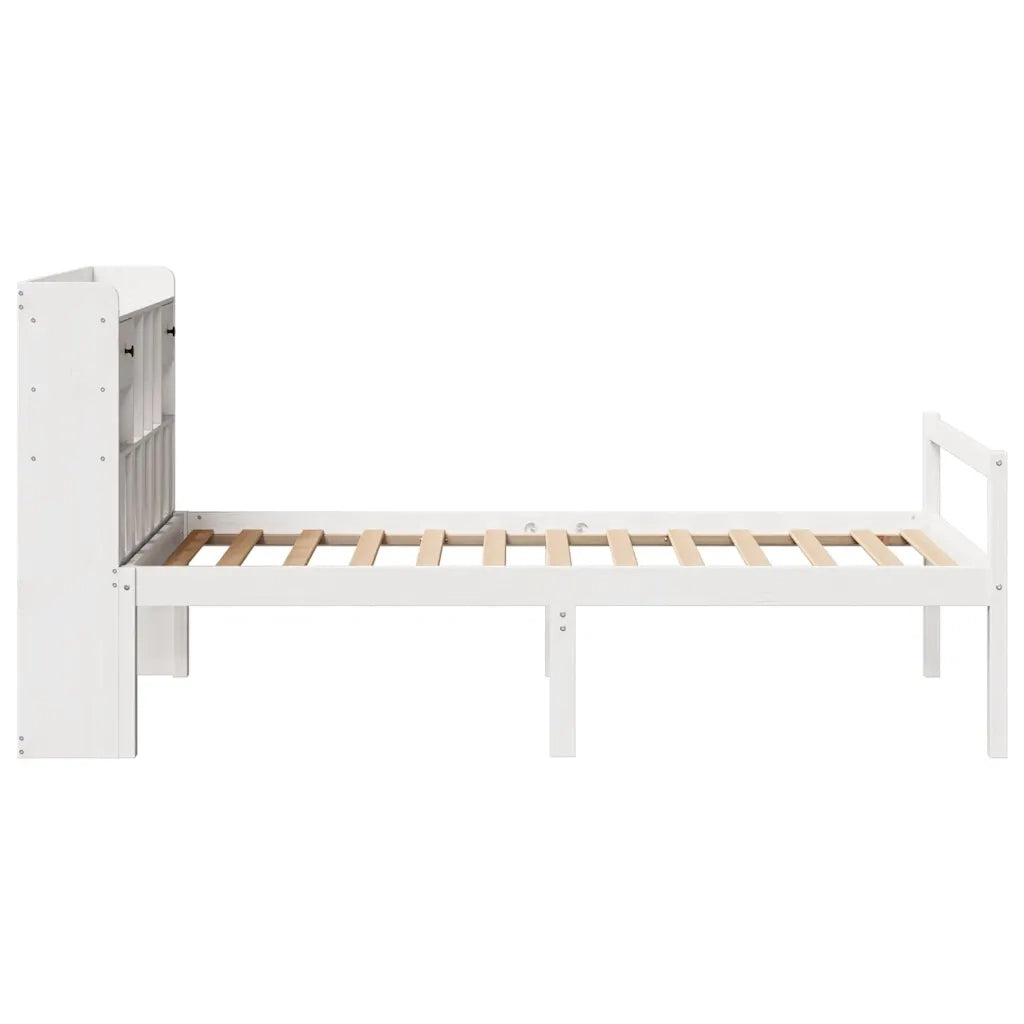 Letto singolo | Letto per adulti | Letto Libreria senza Materasso Bianco 90x190 cm Massello Pino
