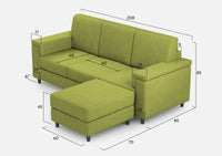 Divano 3 Posti con Pouf 208x155x85 cm Marrak in Tessuto Verde