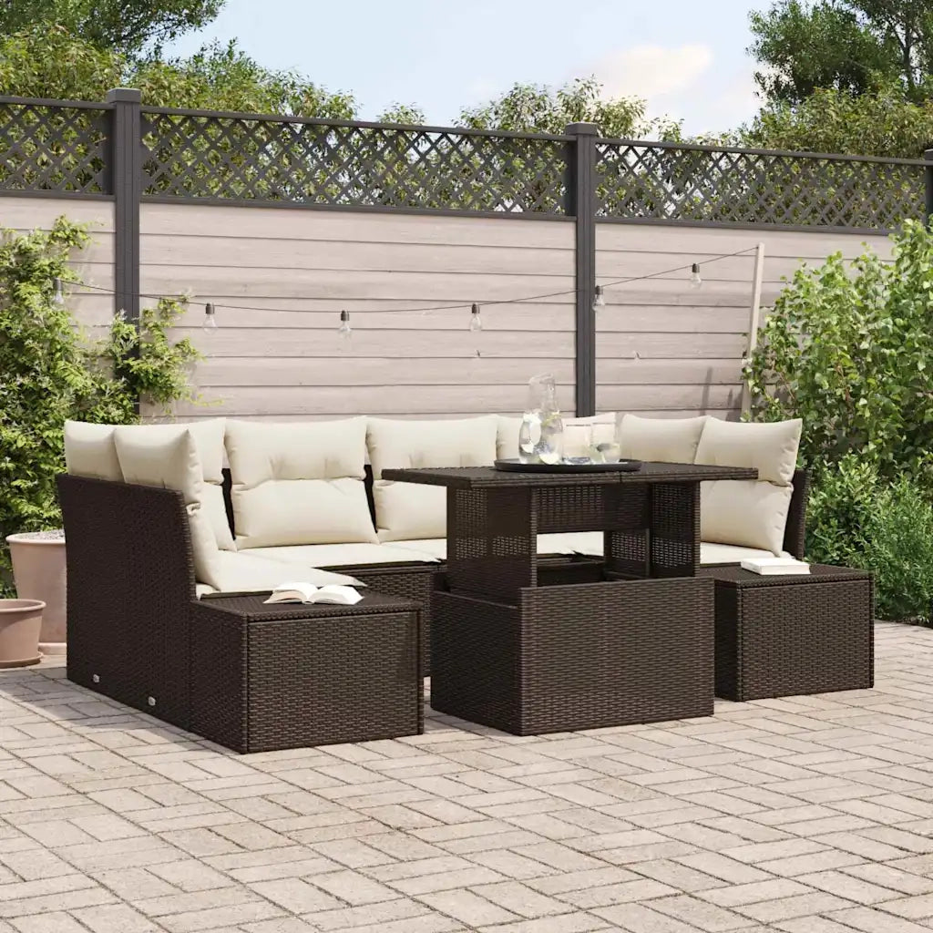 Set Divano da Giardino con cuscino 7 pcs Marrone e Crema