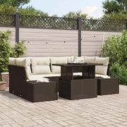 Set Divano da Giardino con cuscino 7 pcs Marrone e Crema