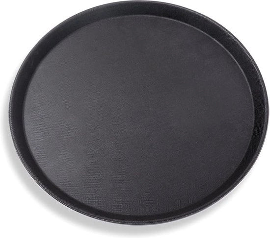 piatto da tavola, 35 x 2 cm, rotondo, nero, con trattamento antiscivolo, bordo alto, piatto da servizio, piatto da bar