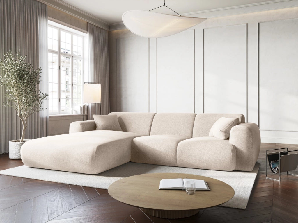 Cosmopolitan Design - Divano angolare sinistro "Nolio" 4 posti in ciniglia beige chiaro 