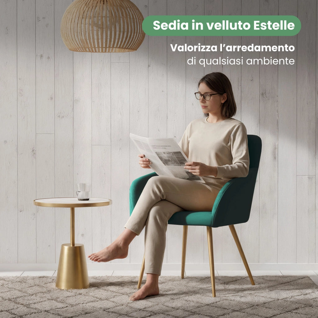 Set di 2 Sedie in velluto liscio ESTELLE Verde Bottiglia gambe oro
