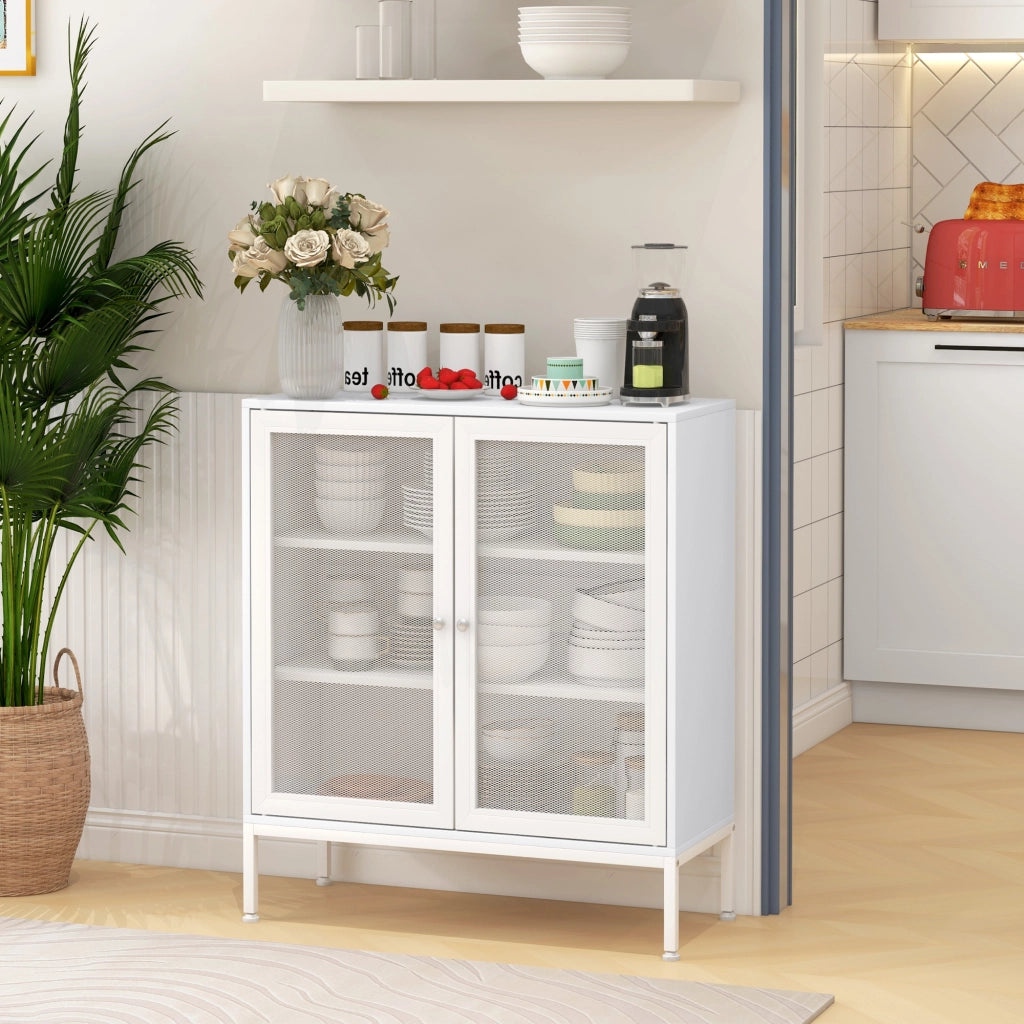 Cassettiera con ante a griglia metallica e ripiani regolabili ¨C Minimal ¨C Bianco 80x37x92 cm
