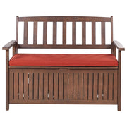 Panca da Esterno con Contenitore in Legno Massello di Acacia 2 Posti 120 cm Colore Scuro e cuscino rosso