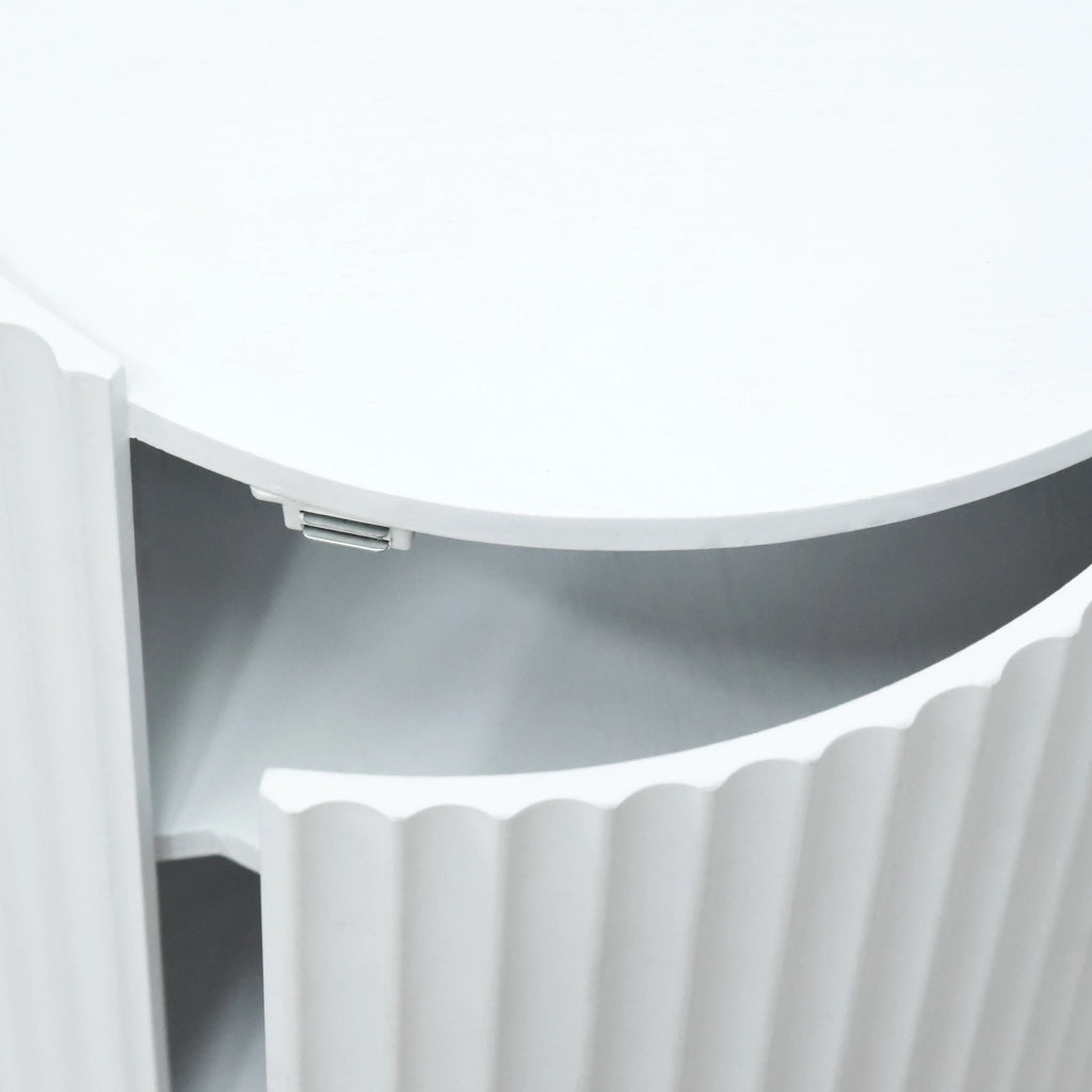 Tavolino Rotondo Rill con Anta e Scomparti Interni 49 x Ø40 cm - Bianco [en.casa]
