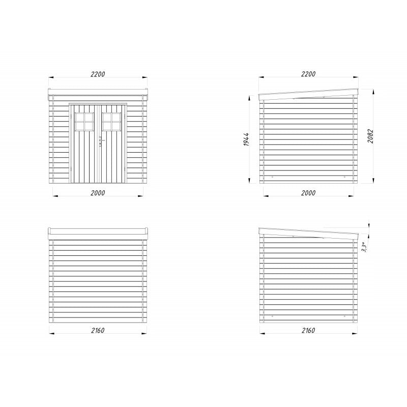 Casetta da giardino in legno 216x216 cm, pareti 19 mm con porta doppia in plexiglass, deposito attrezzi esterno compatto - Esterni da Vivere