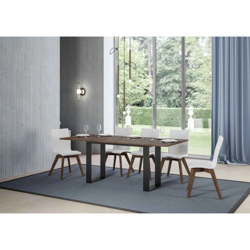 Tavolo apribile 120/200x45/90 cm Tecno Double telaio Antracite - Noce
