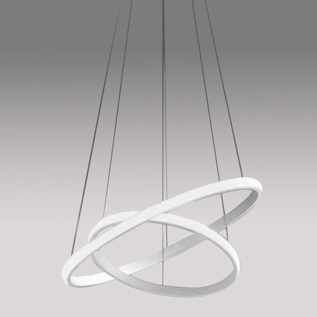 Lampadario led Iole S2 40W dimmerabile - Sospensione moderna bianca a doppio anello, luce calda 3000K, 2000lm, design elegante