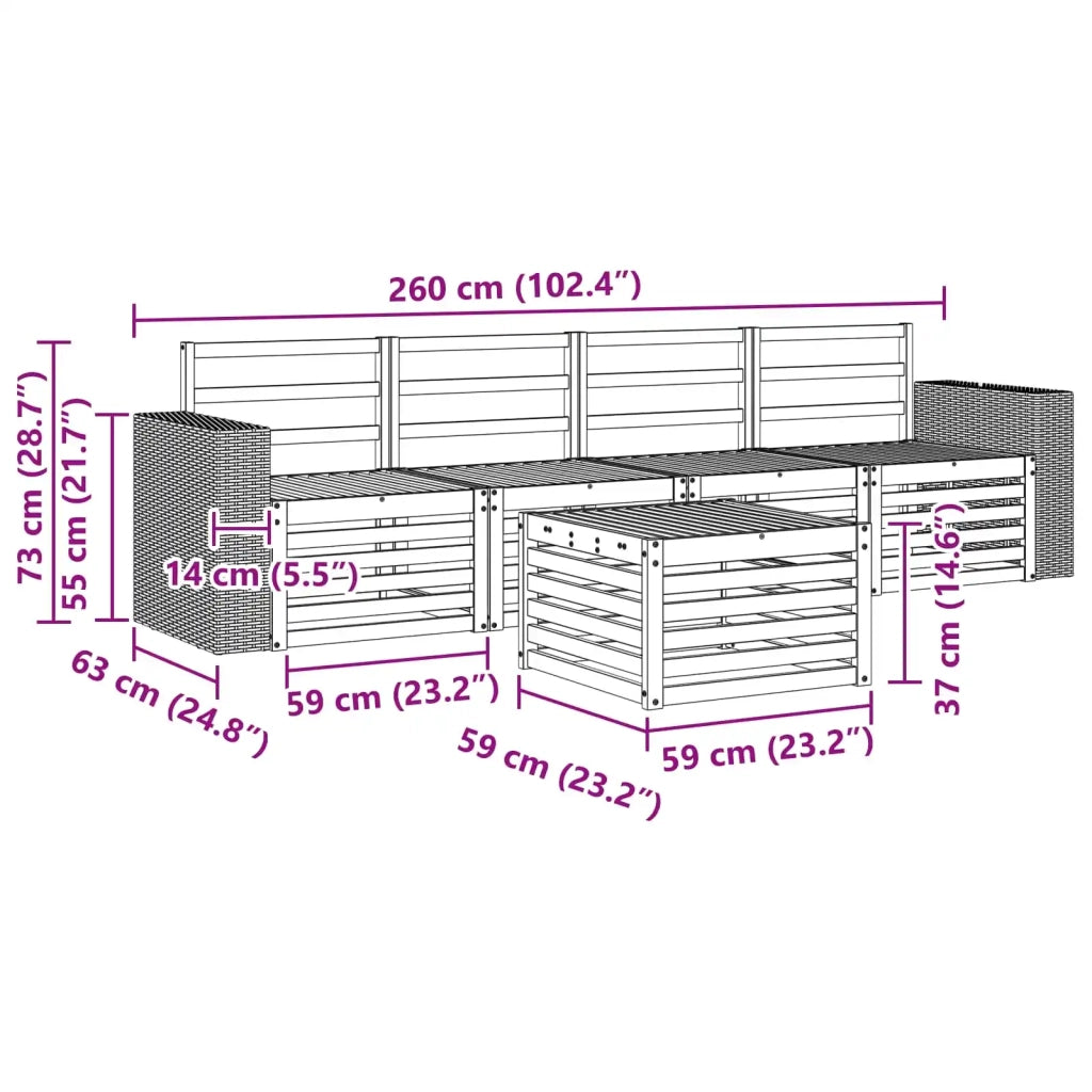 Set di divani da esterno 5 pz Naturale Legno di Acacia Massello 3384005
