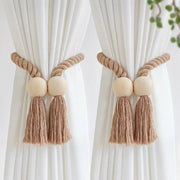 Set di 4 cordoni per tende in cotone a mano - cordoni per tende in legno - cordoni per tende multifunzionali con piumini - adatti per tende da cucina, decorativi
