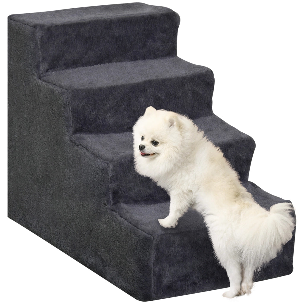 Scala per Cani 4 Gradini Copertura Rimovibile ¨C zephmum ¨C Grigio Scuro 44 cm