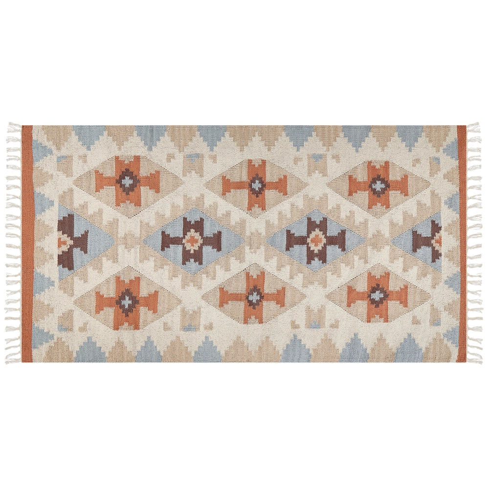 Tappeto Kilim in cotone multicolore 80 x 150 cm reversibile con motivo geometrico rettangolare Tradizionale