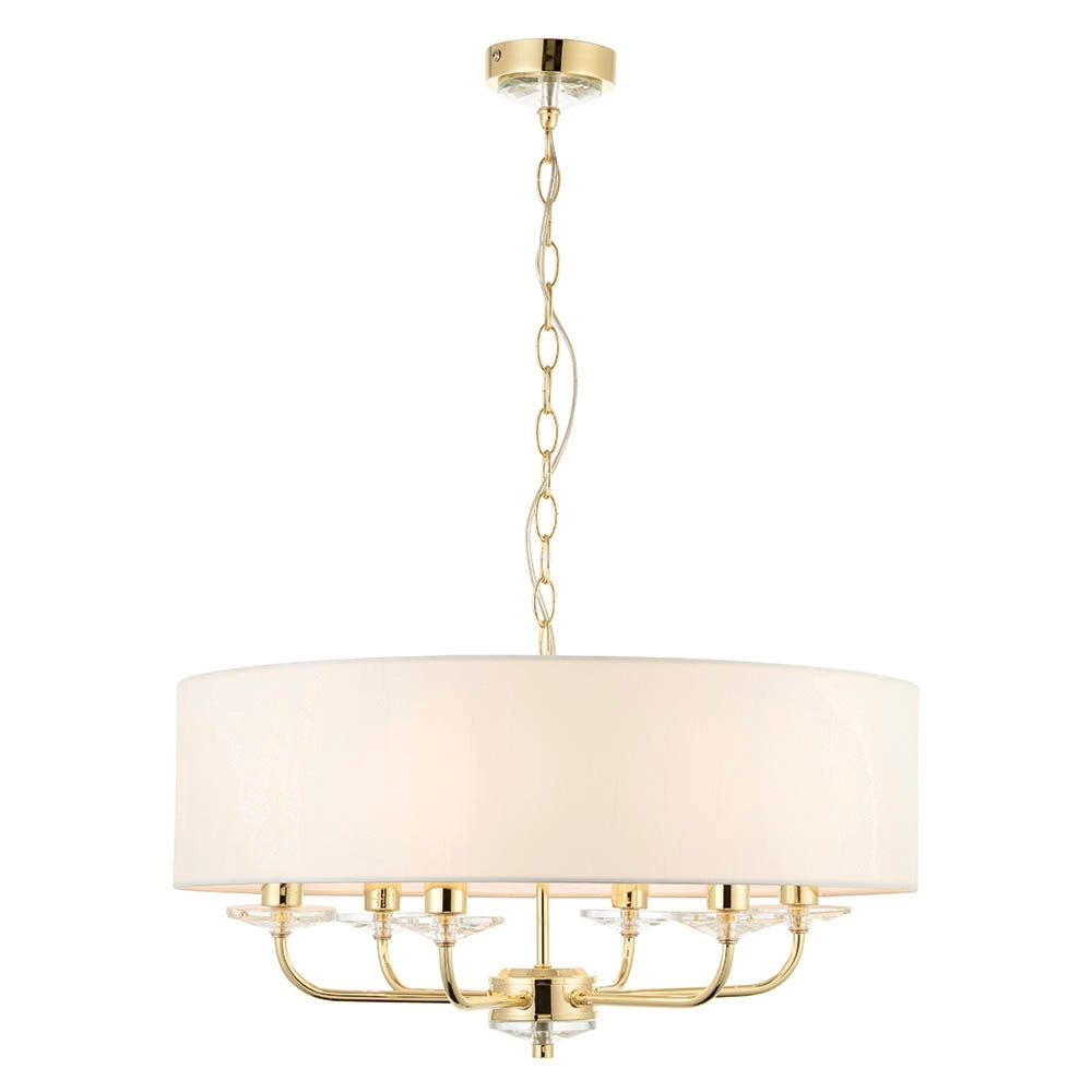 Lampadario 6 luci ottone paralume bianco E14 Nixon Endon