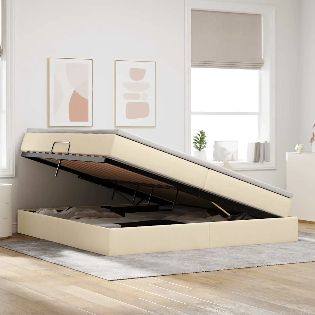 Letto con contenitore e materasso Crema 200 x 200 cm Poliestere