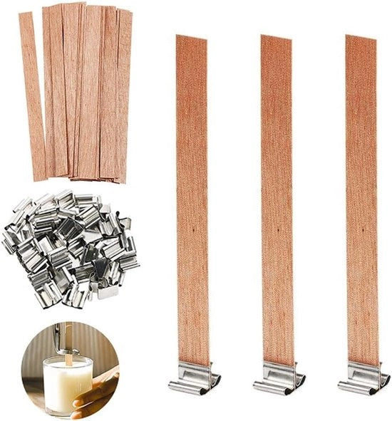 80 pezzi di canne in legno con standard in metallo - legno naturale - creare candele - fai da te stesso - 130 mm di lunghezza
