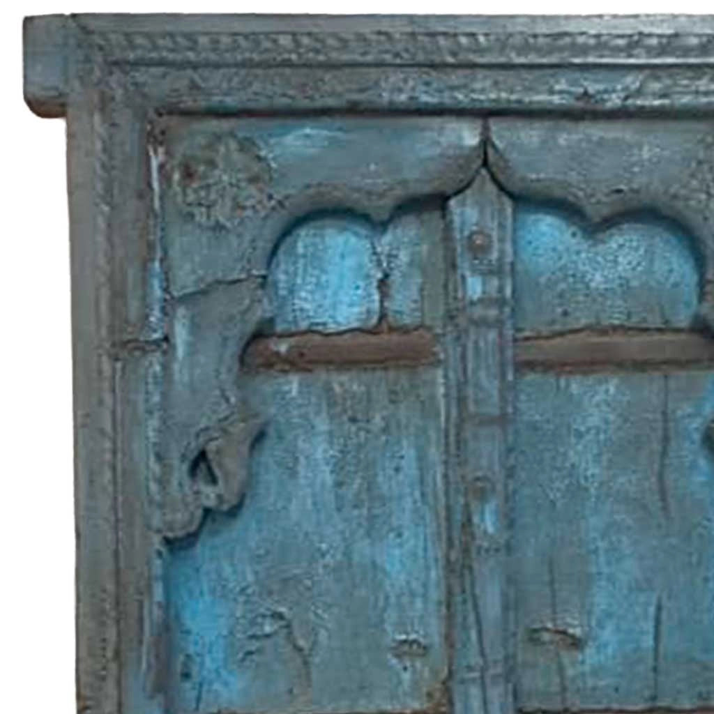 Finestra in legno con finitura artigianale blu, 181x8x166h cm
