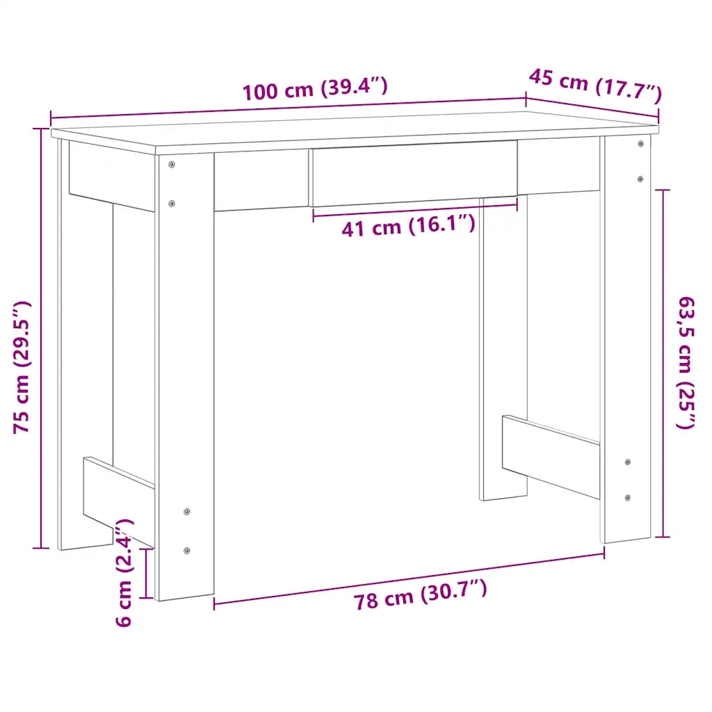 Scrivania Rovere Artigianale 100x45x75 cm in Legno Multistrato 860435