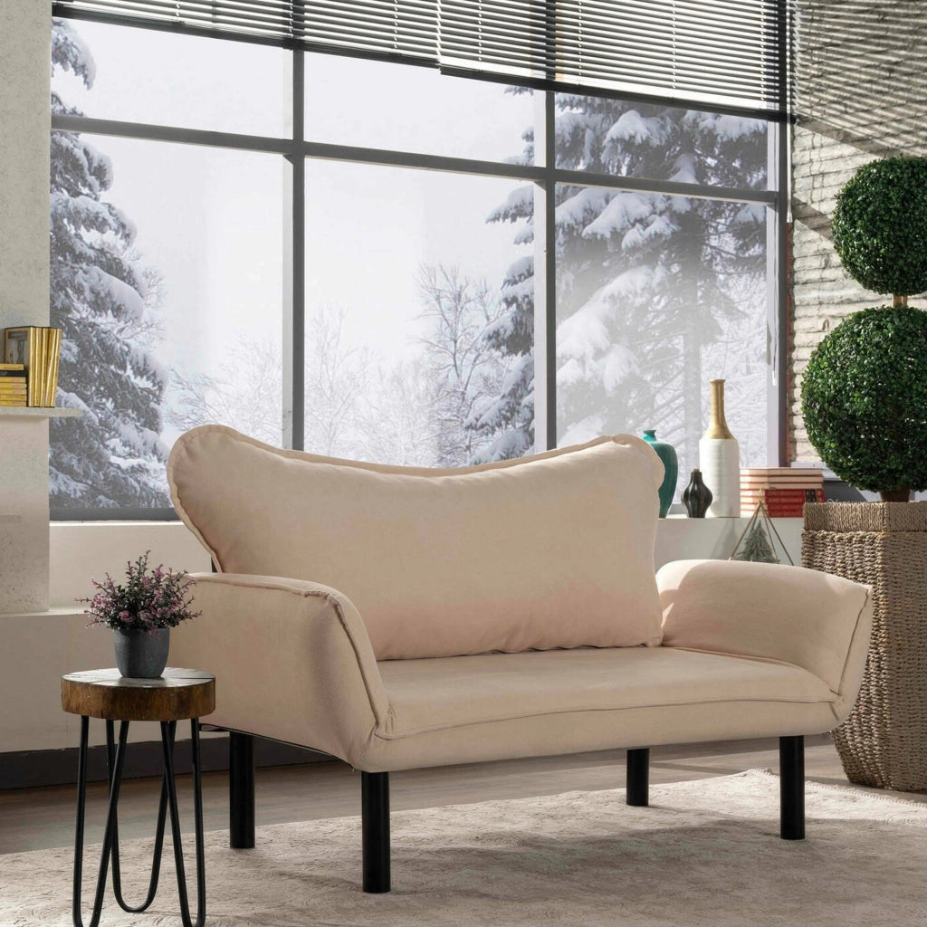 Hone, Divano Letto 2 Posti Contenitore, 140x65 cm Bianco Crema
