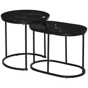 Tavolo da pranzo - set 2 tavolini - rotondi/ovali - impilabili - MDF+acciaio - nero - Ø50x50x5H cm