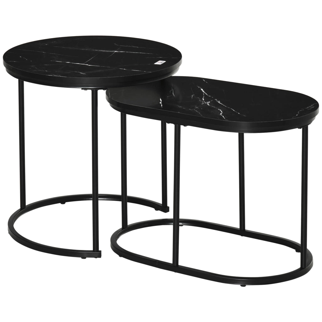 Tavolo da pranzo - set 2 tavolini - rotondi/ovali - impilabili - MDF+acciaio - nero - Ø50x50x5H cm
